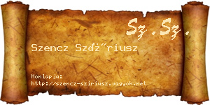 Szencz Szíriusz névjegykártya